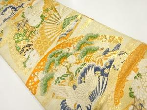 アンティーク　扇に鶴・松竹梅模様織出し丸帯（材料）